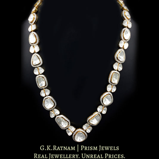 14k Gold and Diamond Polki Open Setting Long Necklace Set with big uncut diamonds surrounded by cut diamonds