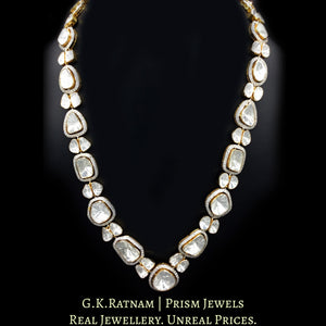 14k Gold and Diamond Polki Open Setting Long Necklace Set with big uncut diamonds surrounded by cut diamonds