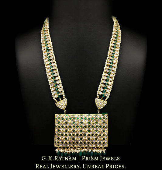 23k Gold and Diamond Polki green rectangle Pendant with Patrihaar / Ranihaar