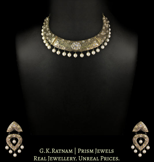 23k Gold and Diamond Polki Hustlie Necklace Set with Prataj Engraving - G. K. Ratnam