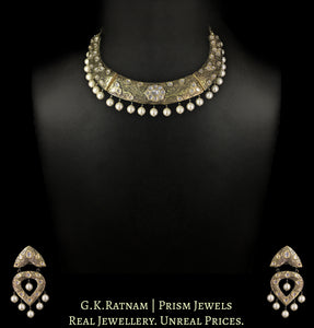 23k Gold and Diamond Polki Hustlie Necklace Set with Prataj Engraving