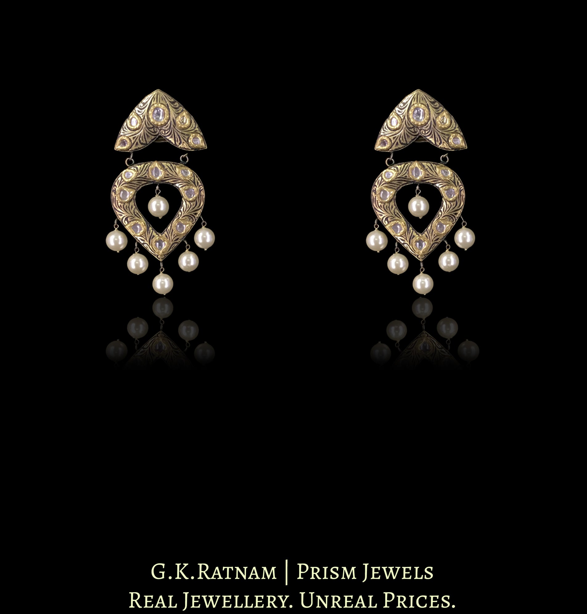 23k Gold and Diamond Polki Hustlie Necklace Set with Prataj Engraving
