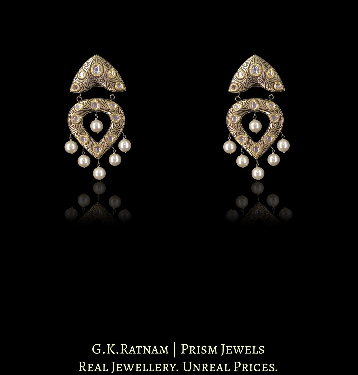 23k Gold and Diamond Polki Hustlie Necklace Set with Prataj Engraving - G. K. Ratnam