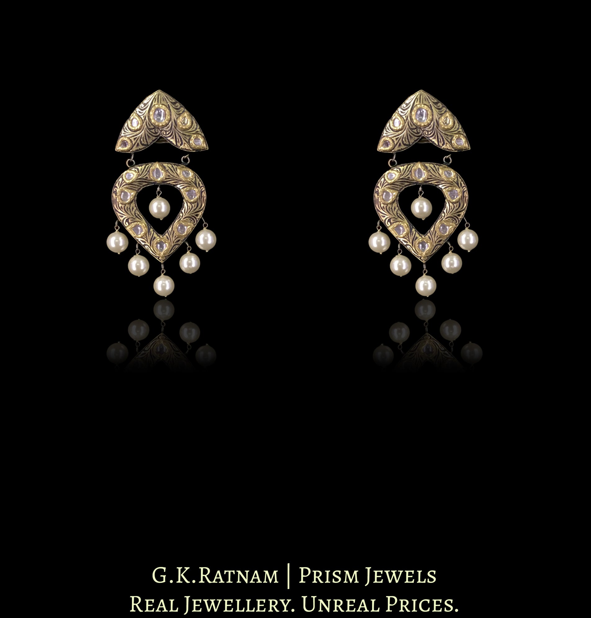 23k Gold and Diamond Polki Hustlie Necklace Set with Prataj Engraving - G. K. Ratnam