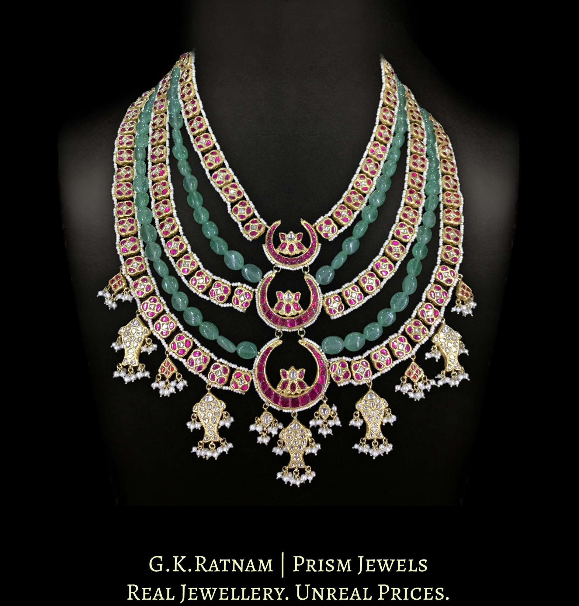 23K Gold and Diamond Polki Raanihaar / Patrihaar Necklace With Fish Motifs