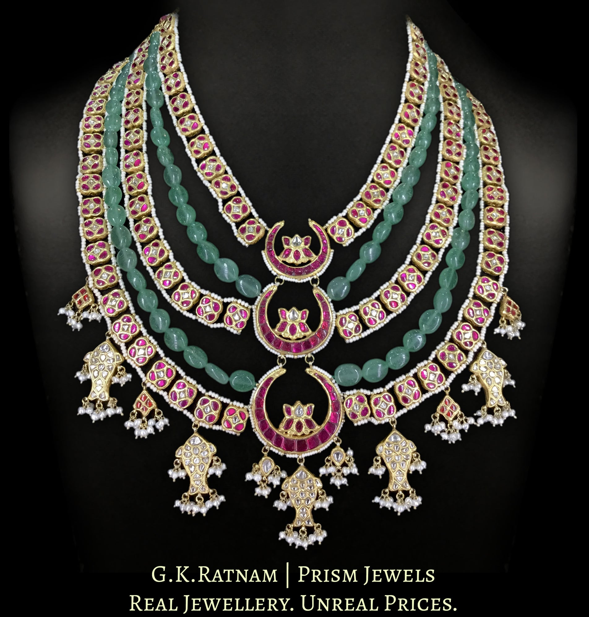 23K Gold and Diamond Polki Raanihaar / Patrihaar Necklace With Fish Motifs