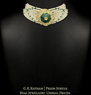 23k Gold and Diamond Polki Choker Necklace with hand-carved Green Beryl