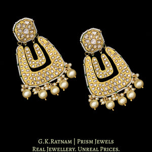 23k Gold and Diamond Polki Chand Bali Earring Pair with long U-shaped chands