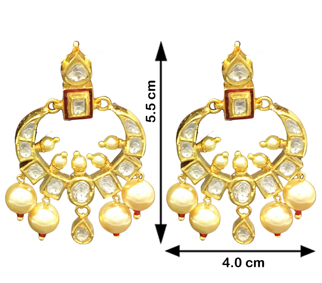 18k Gold and Diamond Polki Small Chand Bali Earring Pair with Red Enamel - G. K. Ratnam
