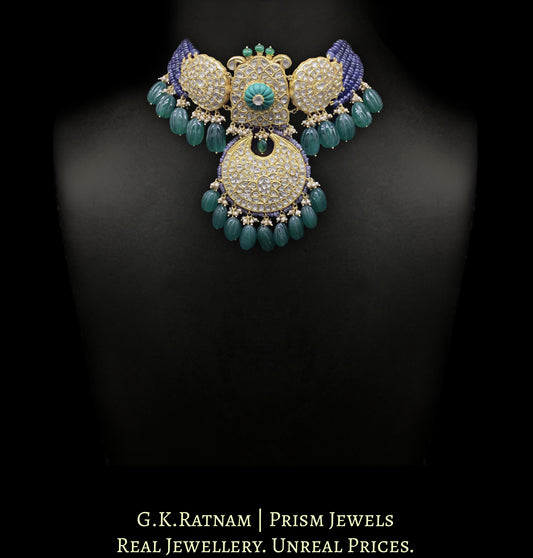 23k Gold and Diamond Polki Choker Necklace with Blue Sapphires and Green Quartz Melons - G. K. Ratnam