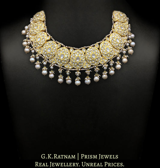 23k Gold and Diamond Polki Necklace Set With basra-like Antiqued Hyderabadi Pearls