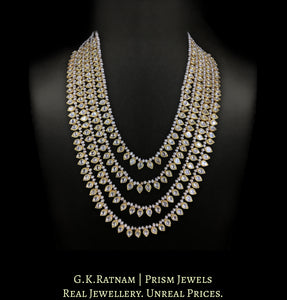 23k Gold and Diamond Polki Chaar-Lad (four-row) Necklace with Antiqued Freshwater Pearls