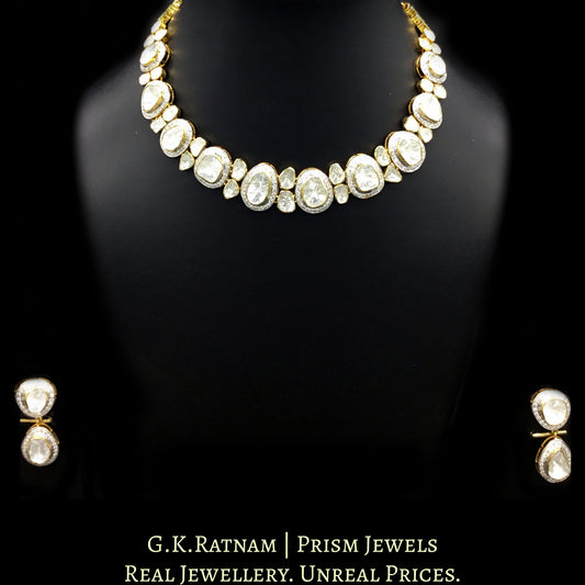 14k Gold and Diamond Polki Open Setting Necklace Set with far sized uncut diamonds - G. K. Ratnam