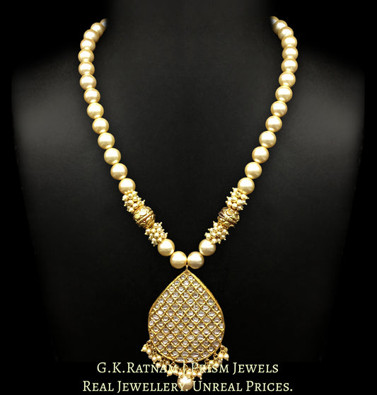 23k Gold and Diamond Polki tilak (pear) shaped Pendant with pearls and hand carved golden balls