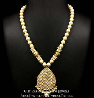 23k Gold and Diamond Polki tilak (pear) shaped Pendant with pearls and hand carved golden balls