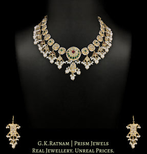 23k Gold and Diamond Polki hybrid Necklace Set with Fish Earrings