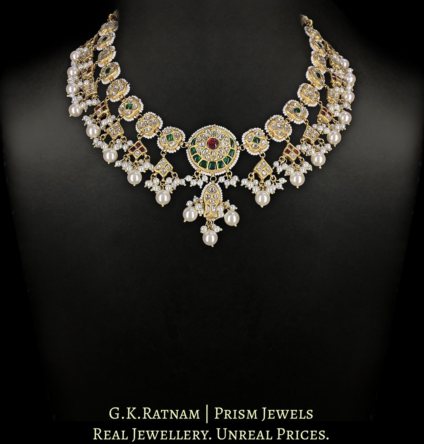 23k Gold and Diamond Polki hybrid Necklace Set with Fish Earrings