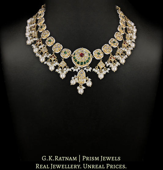 23k Gold and Diamond Polki hybrid Necklace Set with Fish Earrings