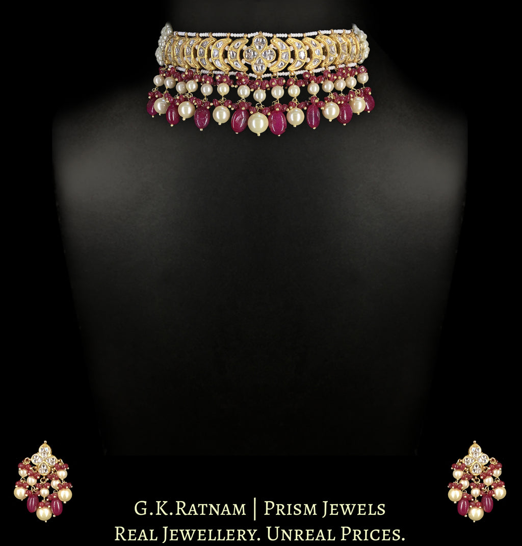 23k Gold and Diamond Polki Choker Necklace Set with Rubies