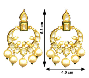 18k Gold and Diamond Polki Chand Bali Earring Pair with a hint of Green Enamel - G. K. Ratnam