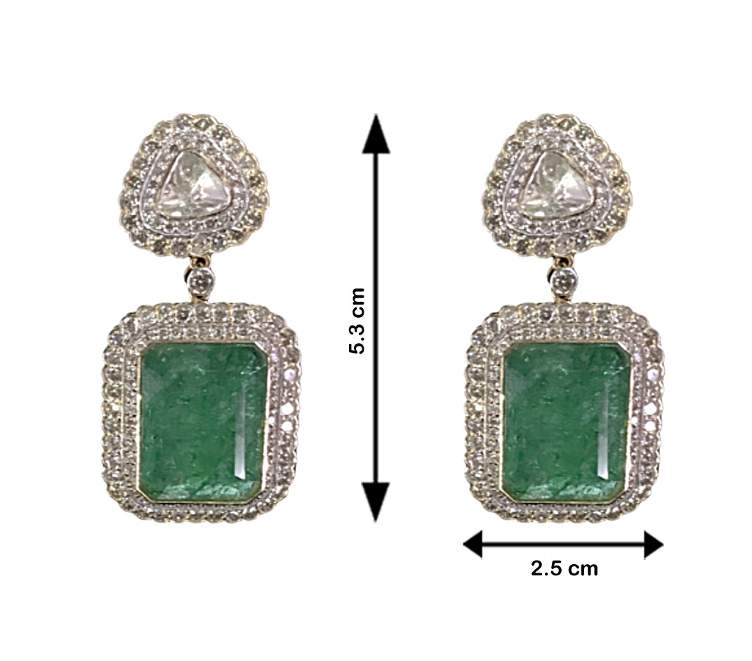18k Gold and Diamond Polki Open setting Earring Pair with emerald-grade Green Beryls - G. K. Ratnam