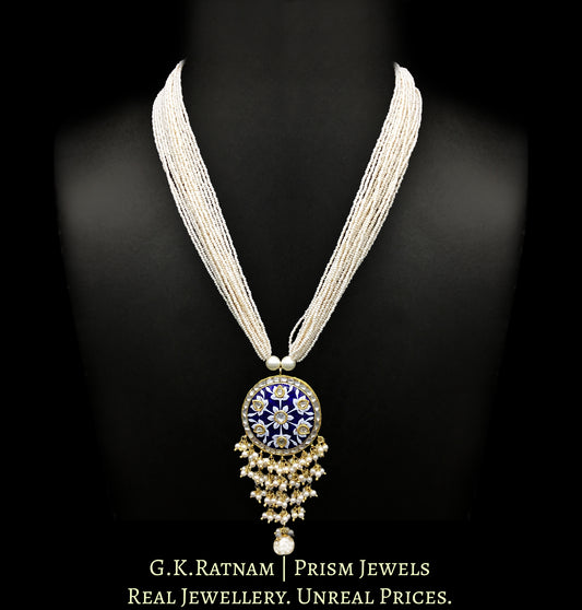 23k Gold and Diamond Polki round Pendant with fine blue and white pottery