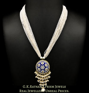 23k Gold and Diamond Polki round Pendant with fine blue and white pottery