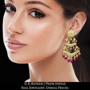 23k Gold and Diamond Polki pasa-style Chandelier Earring Pair with natural rubies