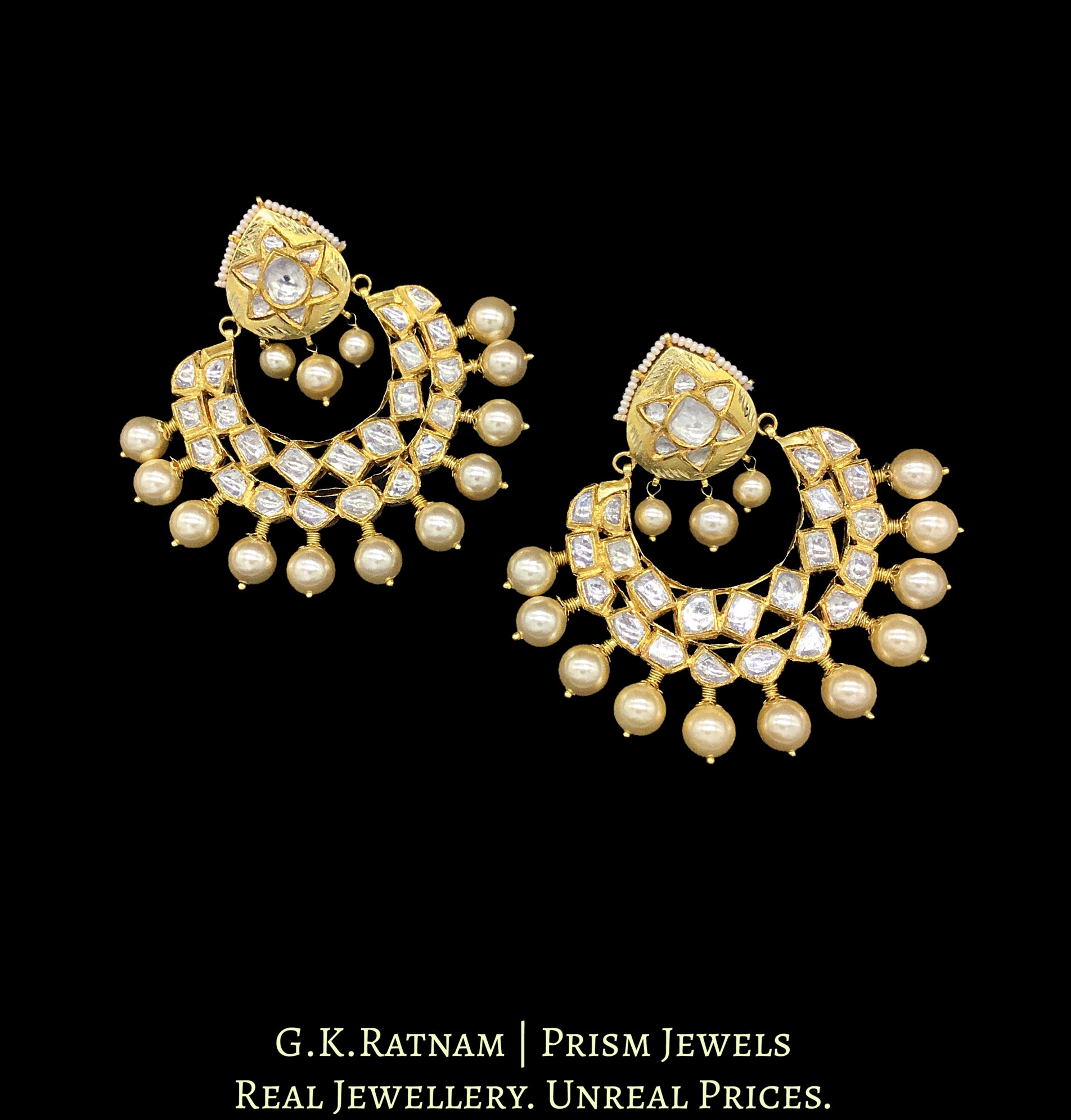 18k Gold and Diamond Polki Broad Chand Bali Earring Pair - G. K. Ratnam