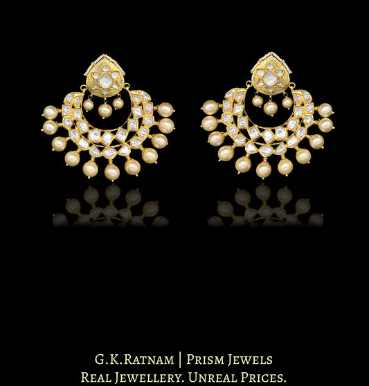18k Gold and Diamond Polki Broad Chand Bali Earring Pair - G. K. Ratnam