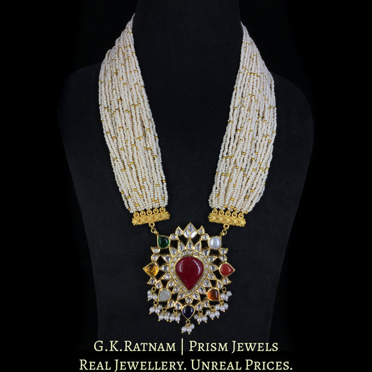Traditional Gold and Diamond Polki Navratan Pendant Set With Chid Bunches - G. K. Ratnam