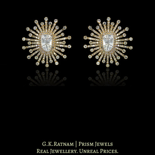 14k Gold and Diamond Polki Open Setting floral Karnfool Earring Pair in Antique Victorian Finish - G. K. Ratnam