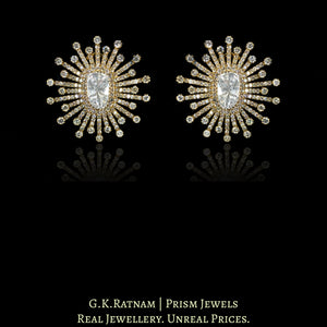 14k Gold and Diamond Polki Open Setting floral Karnfool Earring Pair in Antique Victorian Finish