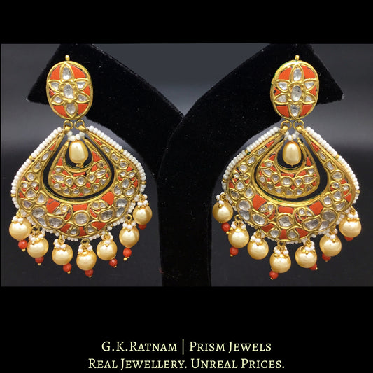 23k Gold and Diamond Polki Chand Bali Earring pair set with matte finish corals
