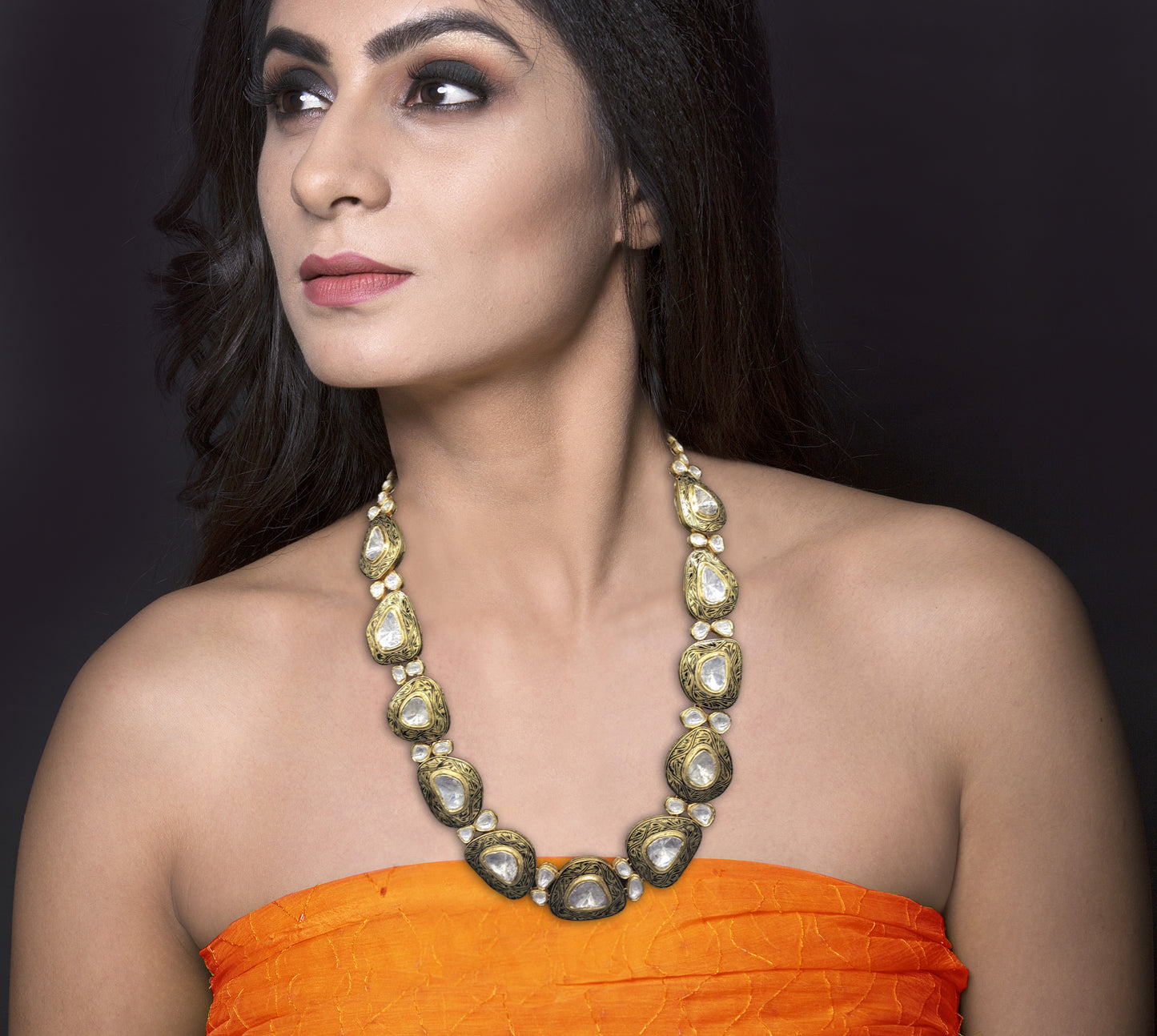 18k Gold and Diamond Polki Necklace with Big Uncuts and intricate goldwork