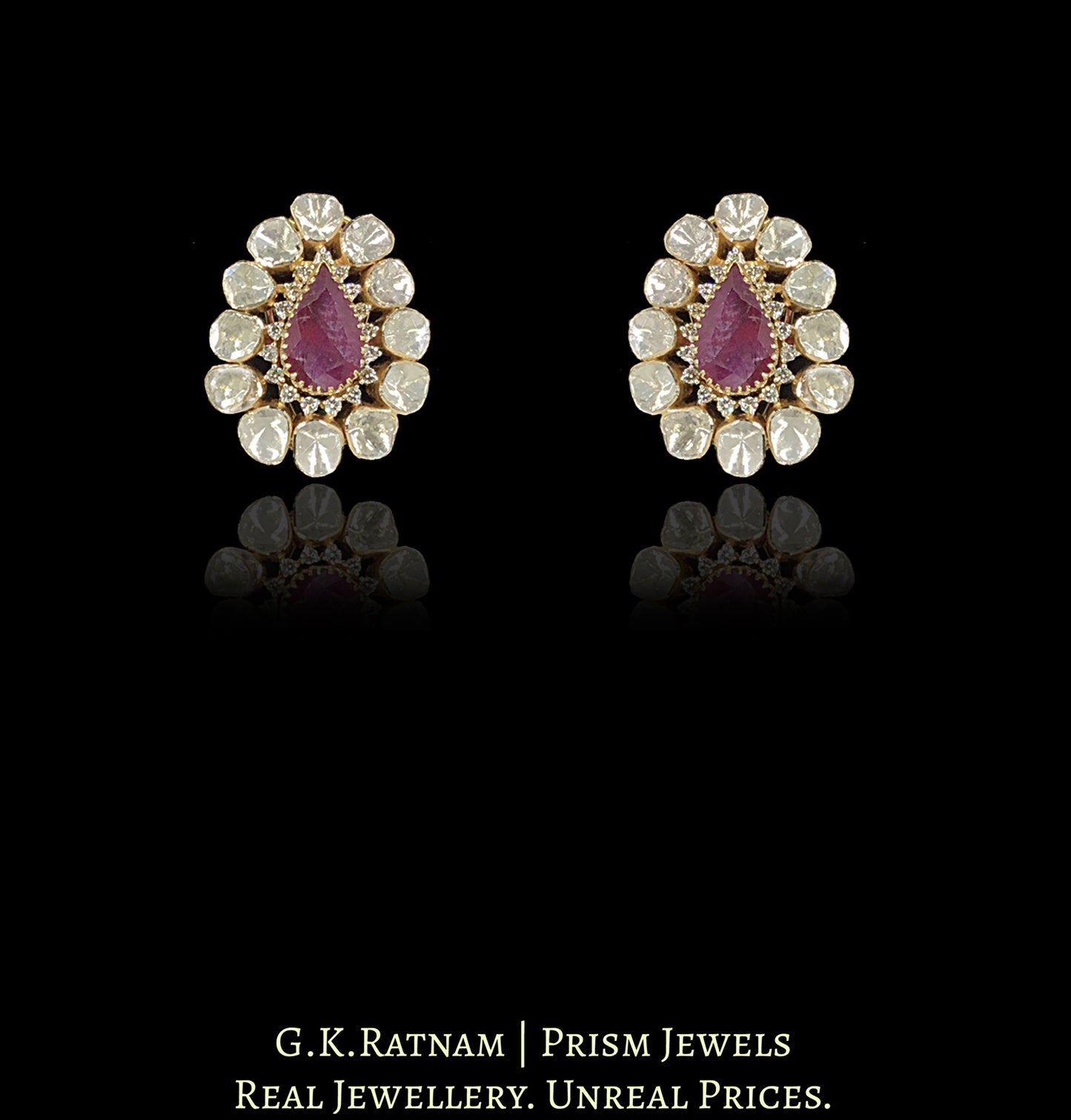 18k Gold and Diamond Polki Open Setting Pendant Set With changeable collets for Rubies, Blue Sapphires and Green Beryls