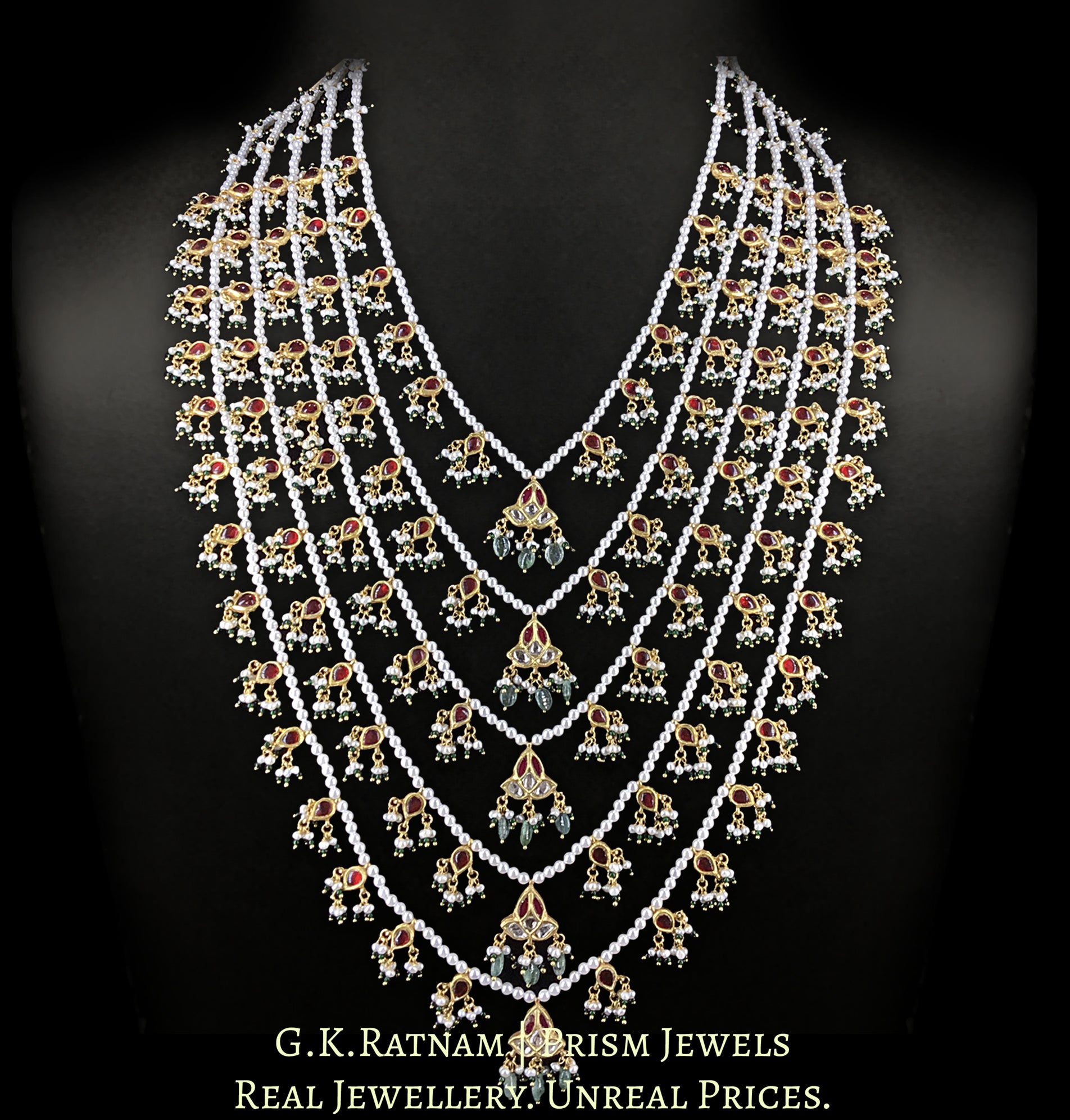 23k Gold and Diamond Polki south-style Panch-Lad (five-row) Necklace - G. K. Ratnam