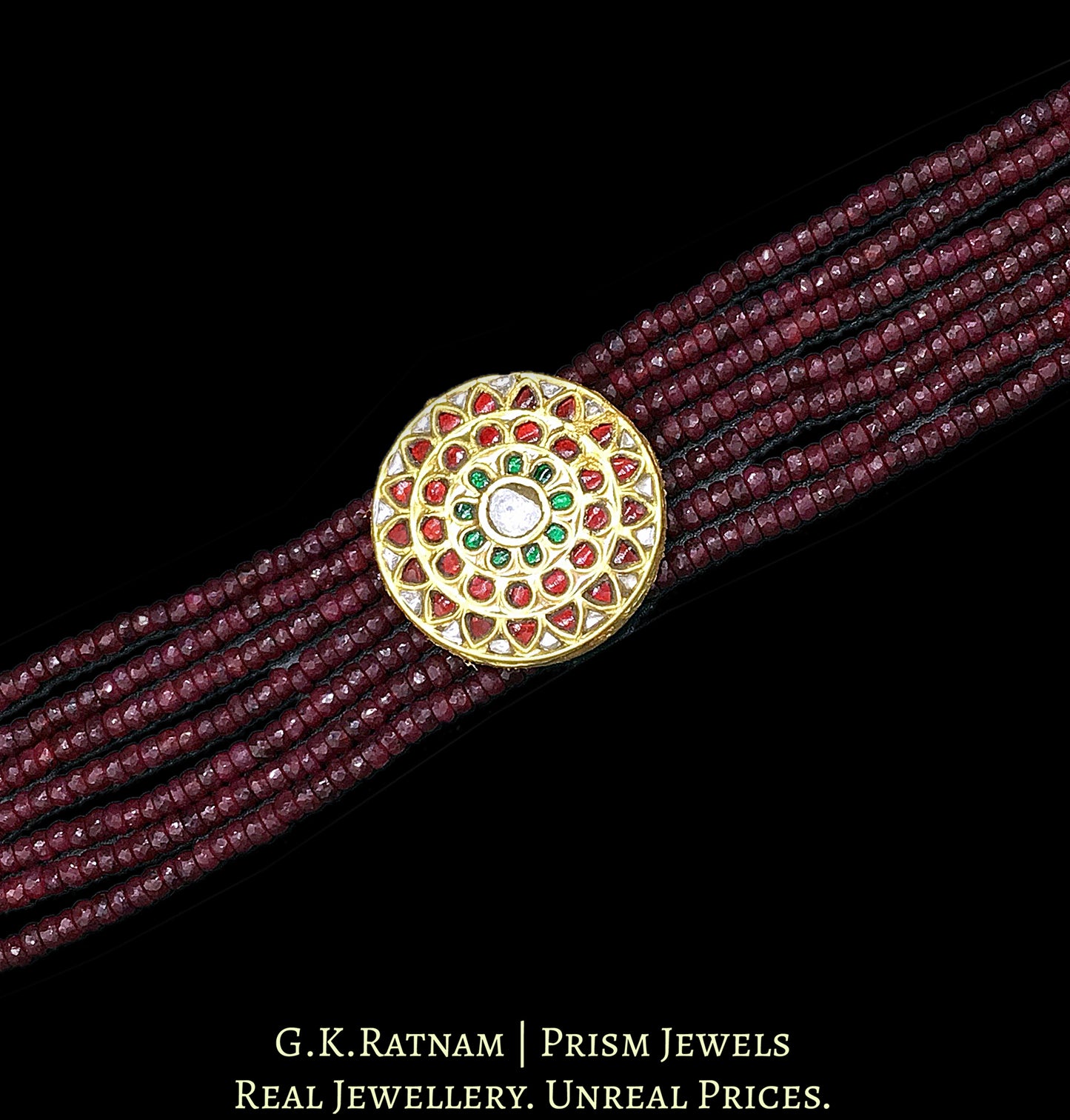 23k Gold and Diamond Polki watch-like Bracelet with Rubies - G. K. Ratnam