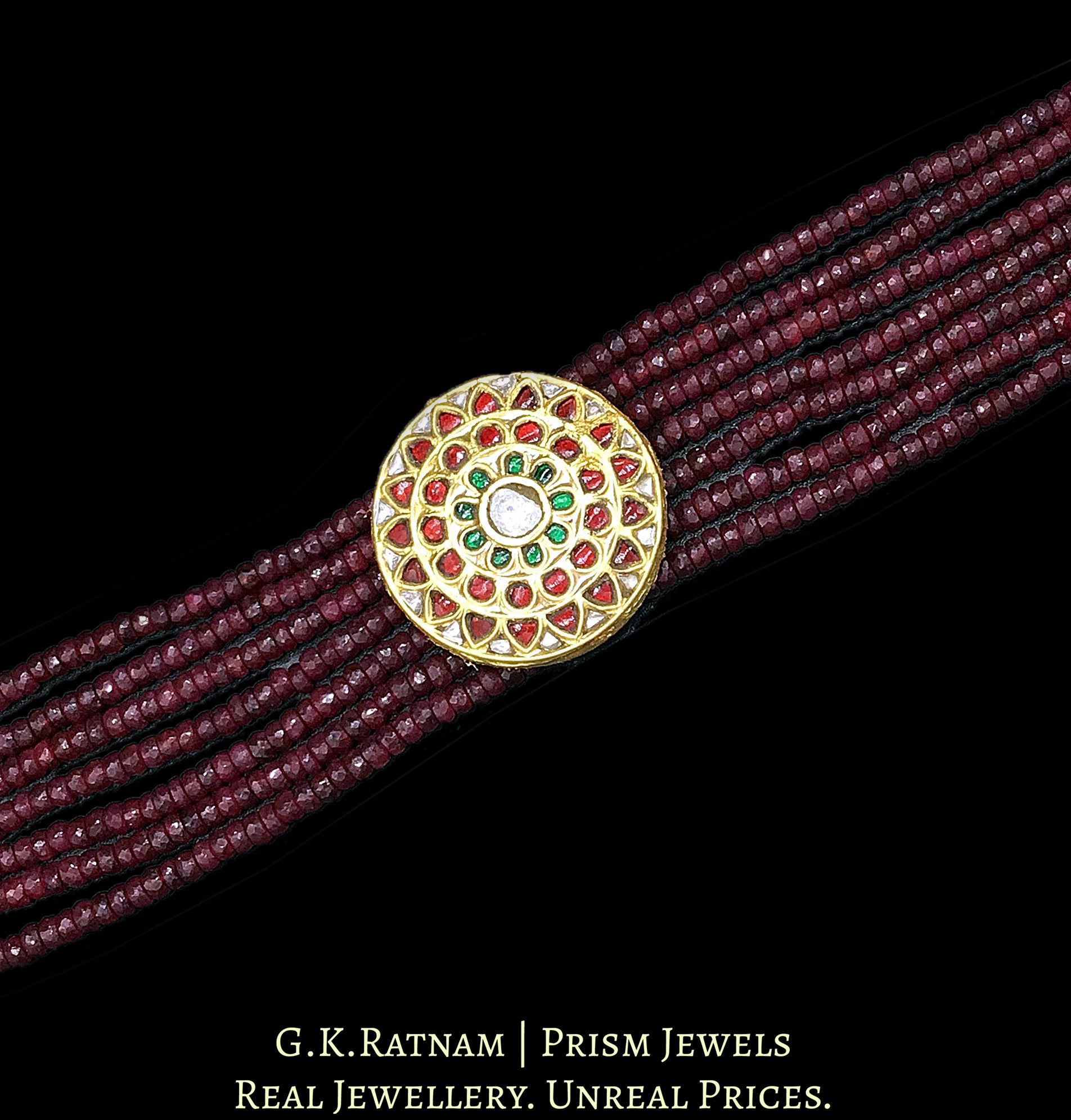23k Gold and Diamond Polki watch-like Bracelet with Rubies - G. K. Ratnam