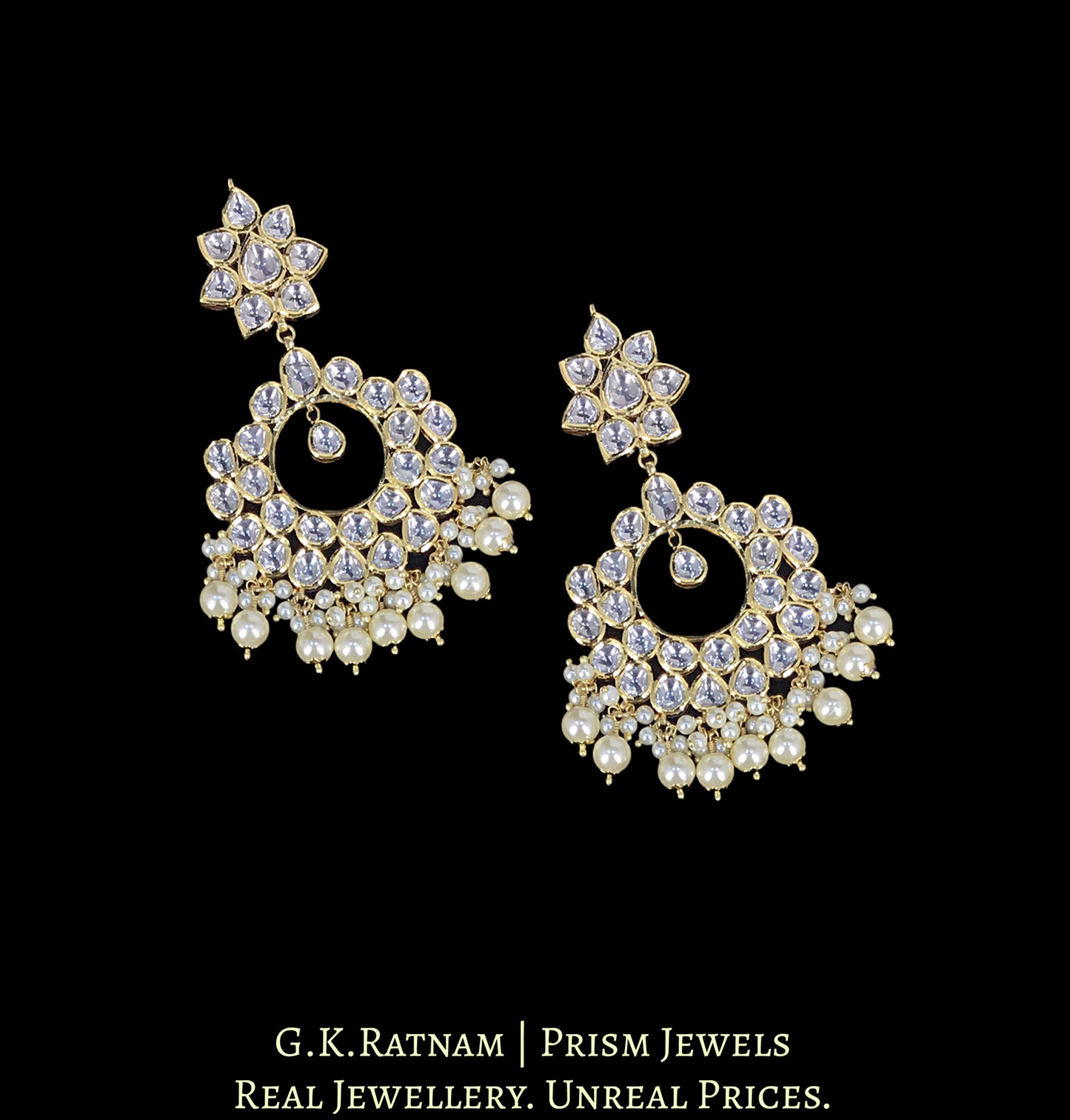 18k Gold and Diamond Polki Necklace Set with Pearls - G. K. Ratnam