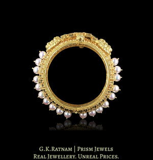 22k Gold and Diamond Polki south-style Bangle with Pearls