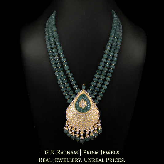 23k Gold and Diamond Polki Pendant Set enhanced with Strawberry Quartz Melons