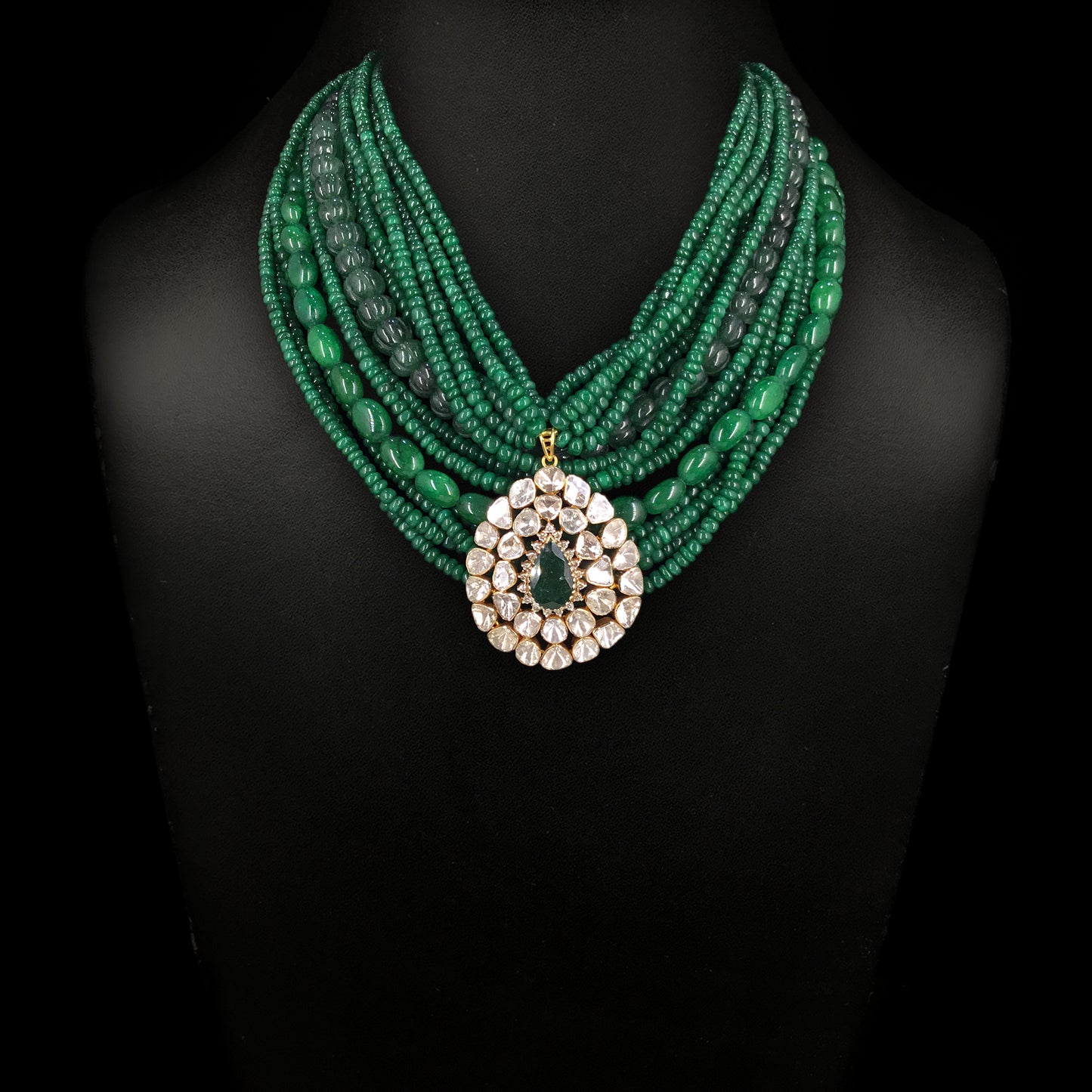 14k Gold and Diamond Polki Open Setting Pendant with Assorted Beryls