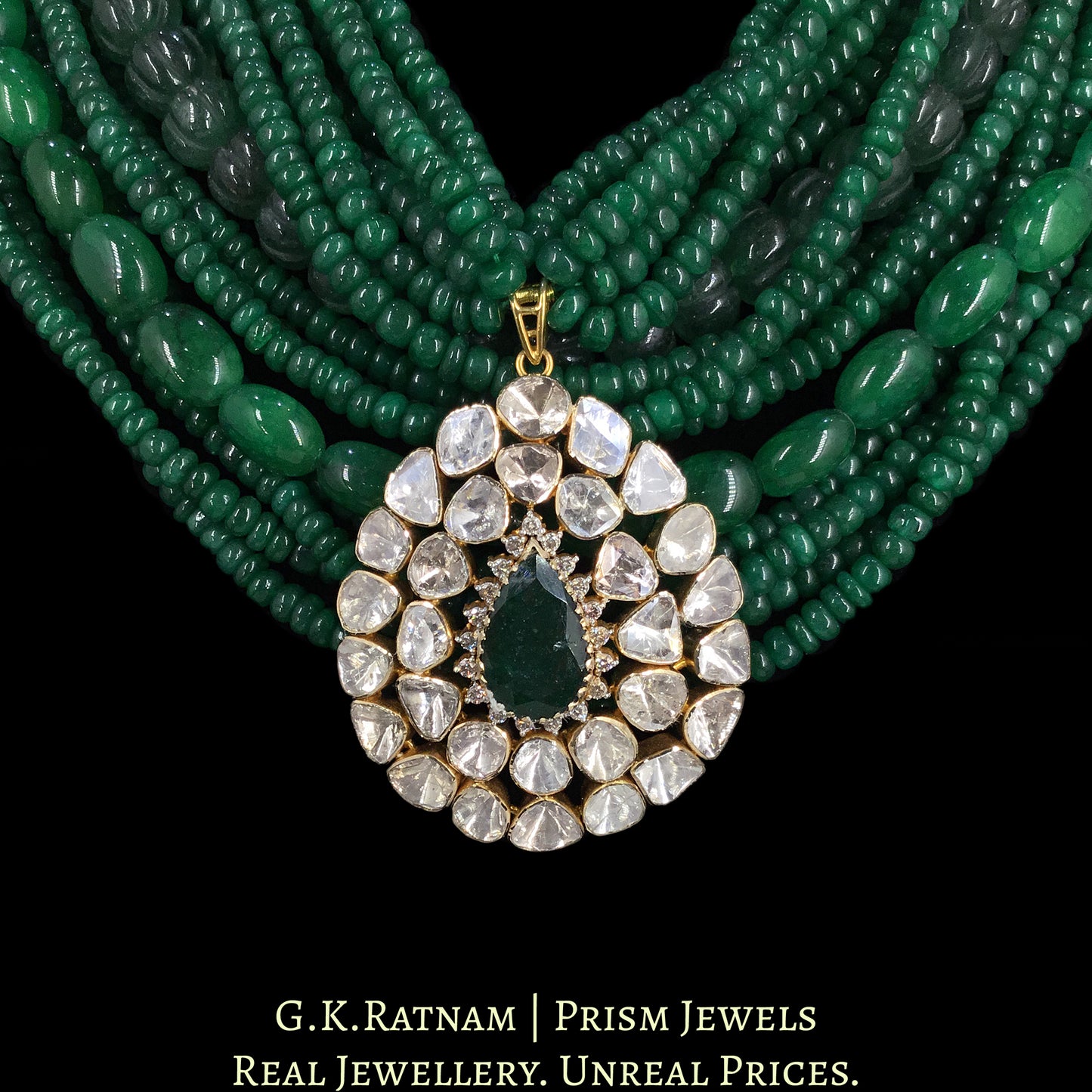 14k Gold and Diamond Polki Open Setting Pendant with Assorted Beryls