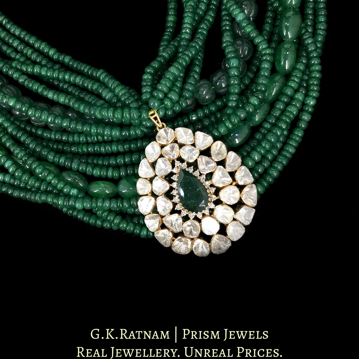 14k Gold and Diamond Polki Open Setting Pendant with Assorted Beryls