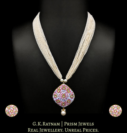 23k Gold and Diamond Polki Pendant Set with subtle gulabi (pink) meenakari