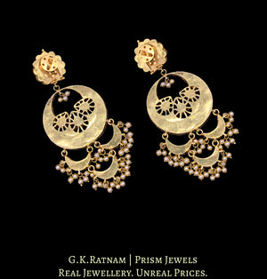 18k Gold and Diamond Polki Chand Bali Earring Pair with Tanzanites - G. K. Ratnam