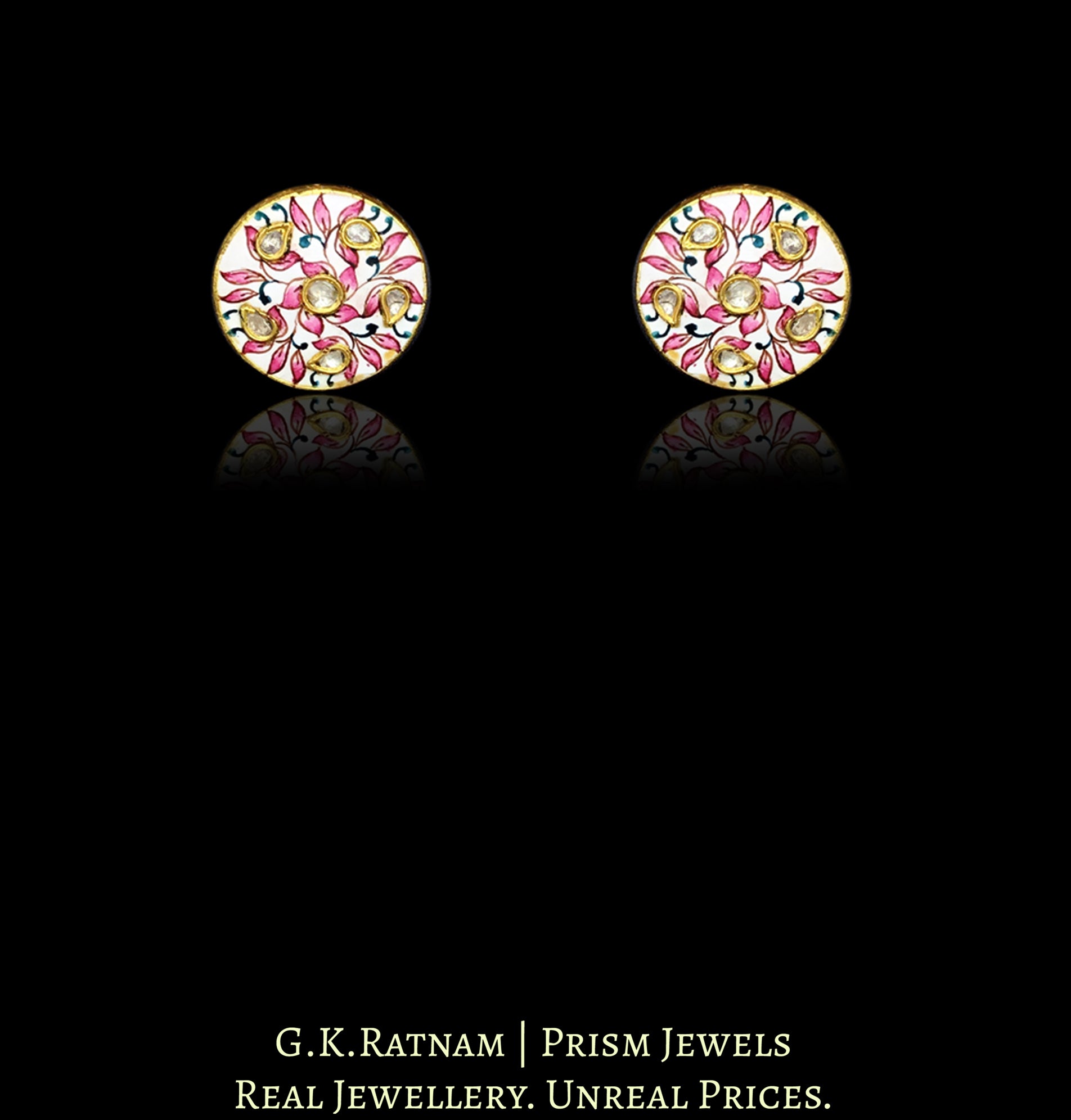 23k Gold and Diamond Polki Pendant Set with subtle gulabi (pink) meenakari