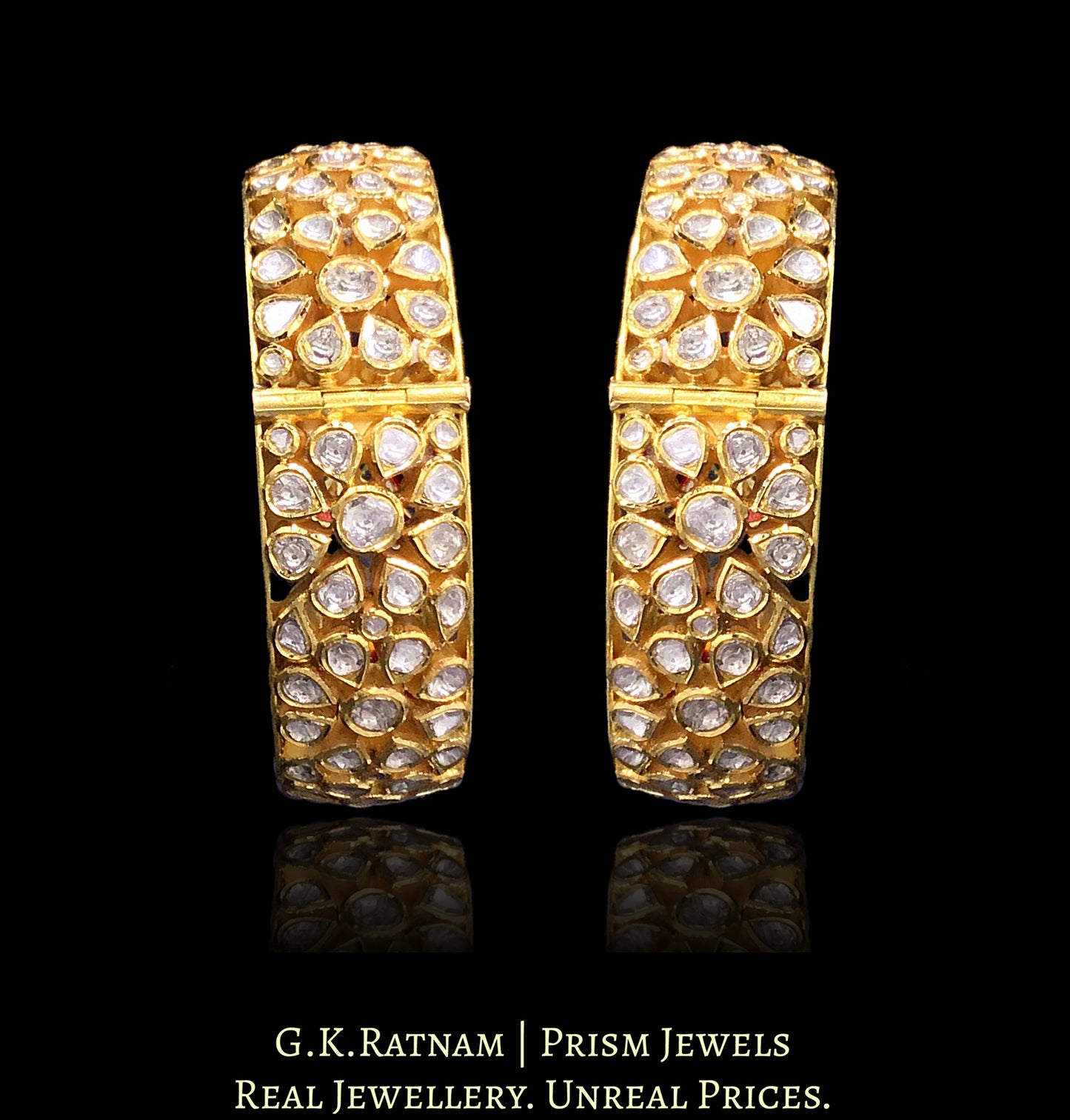 18k Gold and Diamond Polki Bangle Pair