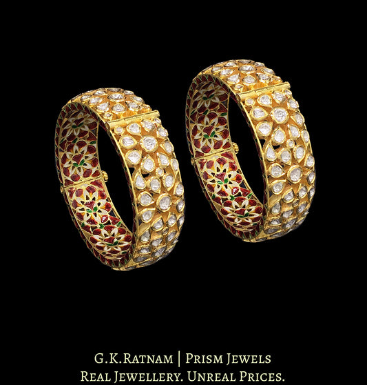 18k Gold and Diamond Polki Bangle Pair